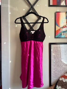 Fashion Bug Fuchsia Chemise with Black Lace Bodice